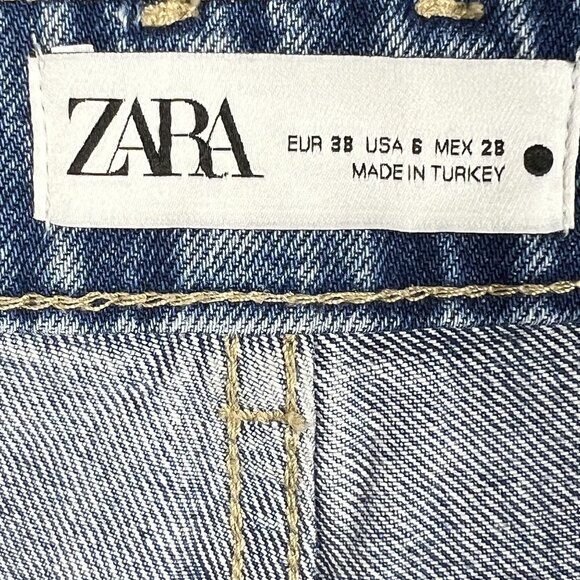 Zara Womens 6 Baggy Hi Rise Wide Leg Utility Multi Pocket Cargo Blue Denim - Picture 15 of 16